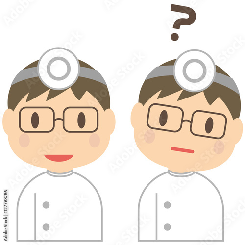 かわいい歯科衛生士の眼鏡の男性　笑顔とはてな