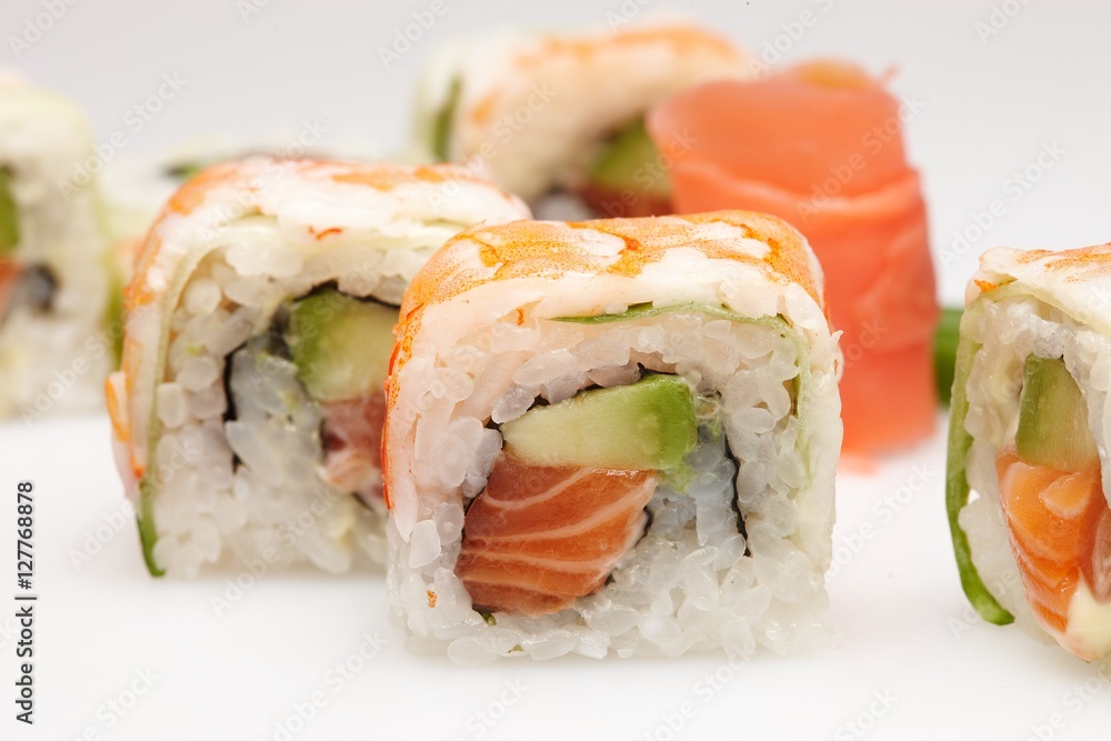 Delicious sushi isolated on white background. Delicious sushi isolated on white background.