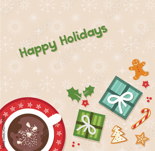 happy holidays. top view of Christmas celebration