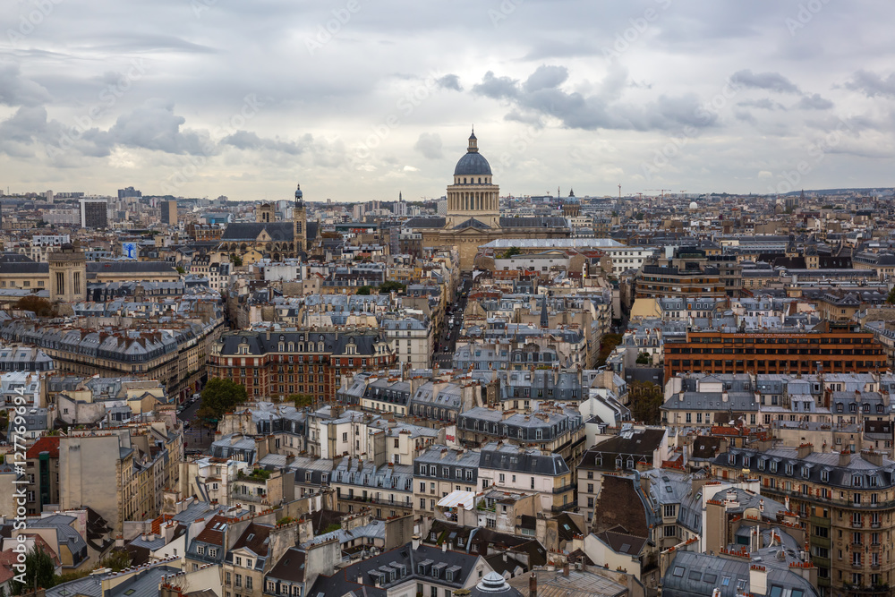 aerial view over the city of Paris