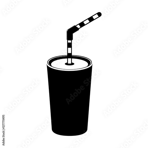 silhouette monochrome with tumbler with straw vector illustration