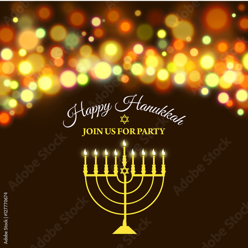 Hanukkah background with menorah and lights. Vector illustration
