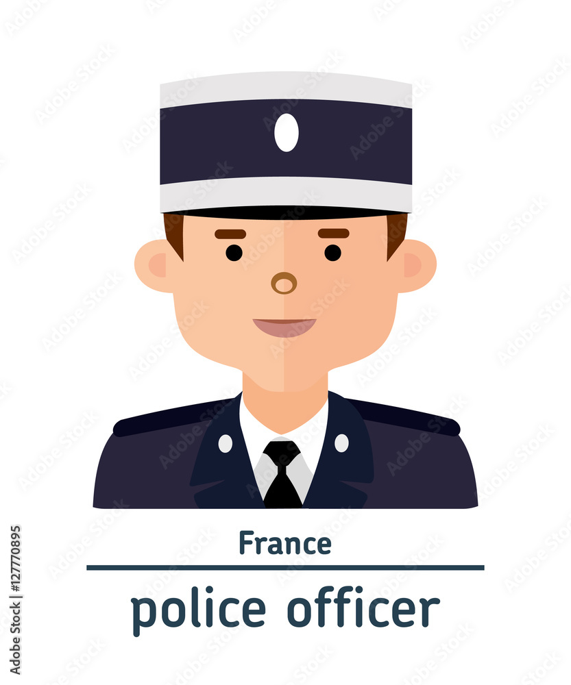 Avatar French police officer on white background. Flat design. Avatar for app Avatar French police officer on white background. Flat design. Avatar for app