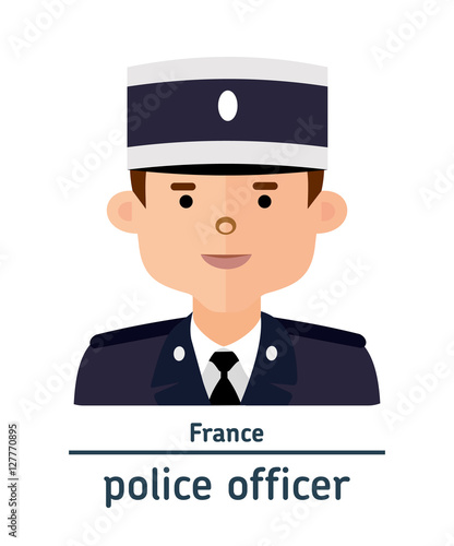 Avatar French police officer on white background. Flat design.  Avatar for app