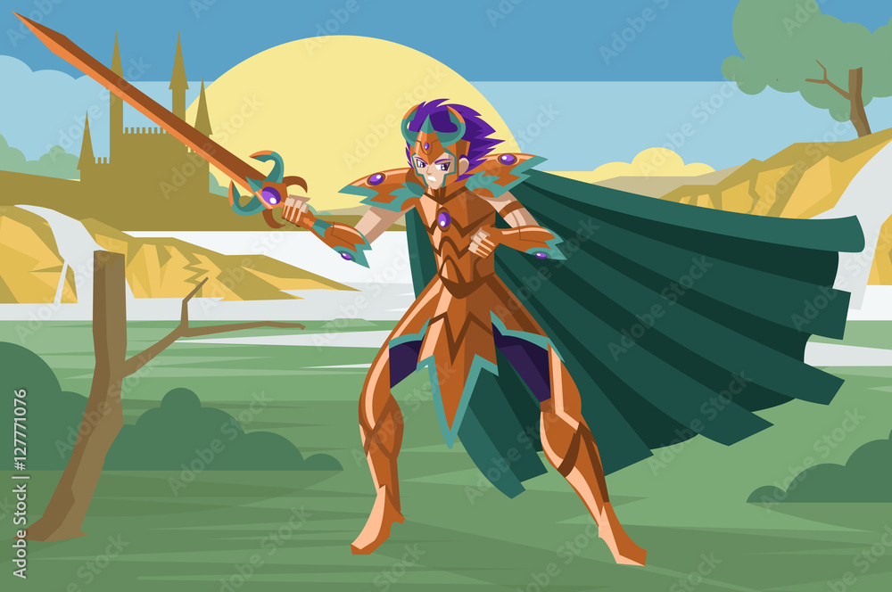 Obraz premium powerful warrior with a sword in the forest