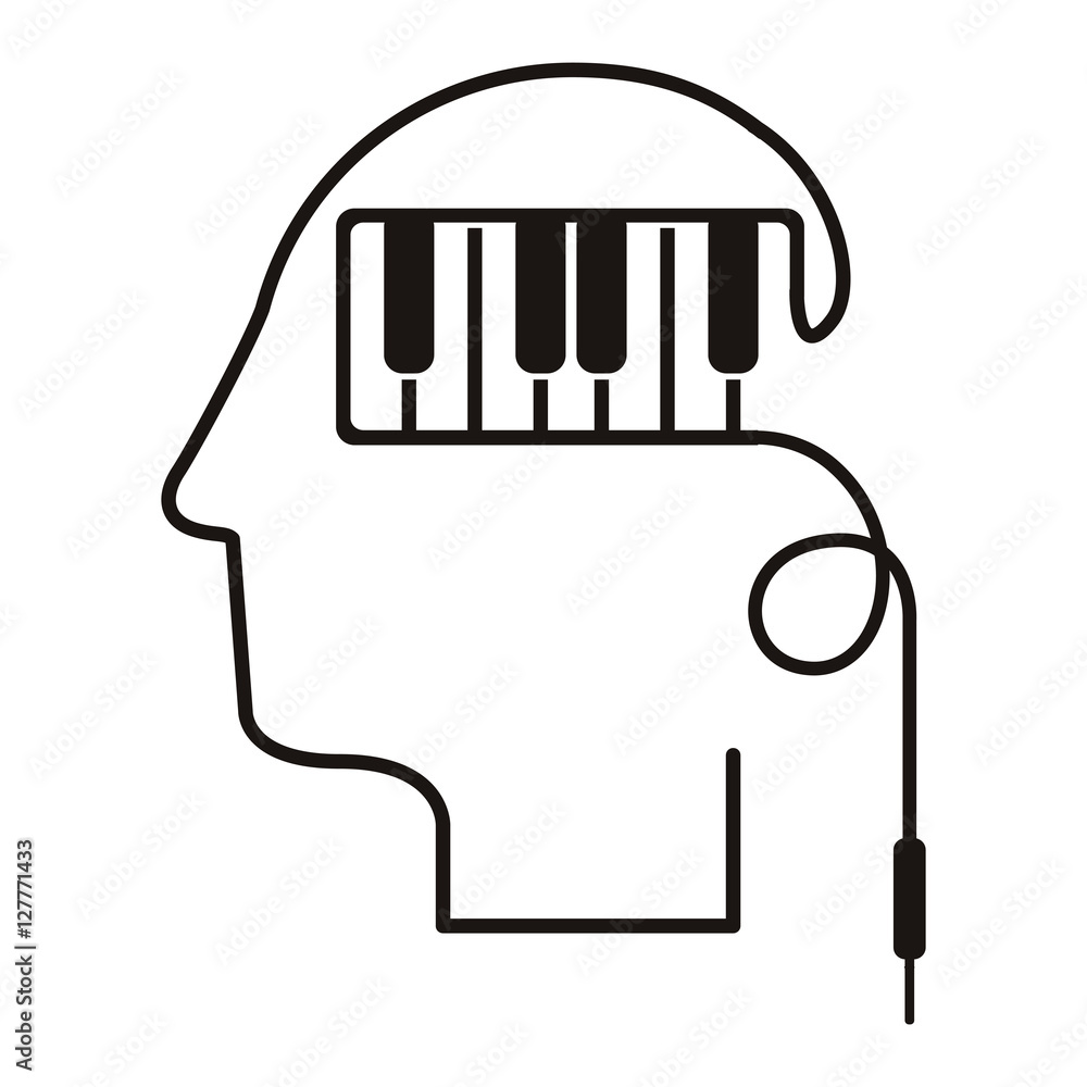 black silhouette head with piano keys vector illustration black silhouette head with piano keys vector illustration