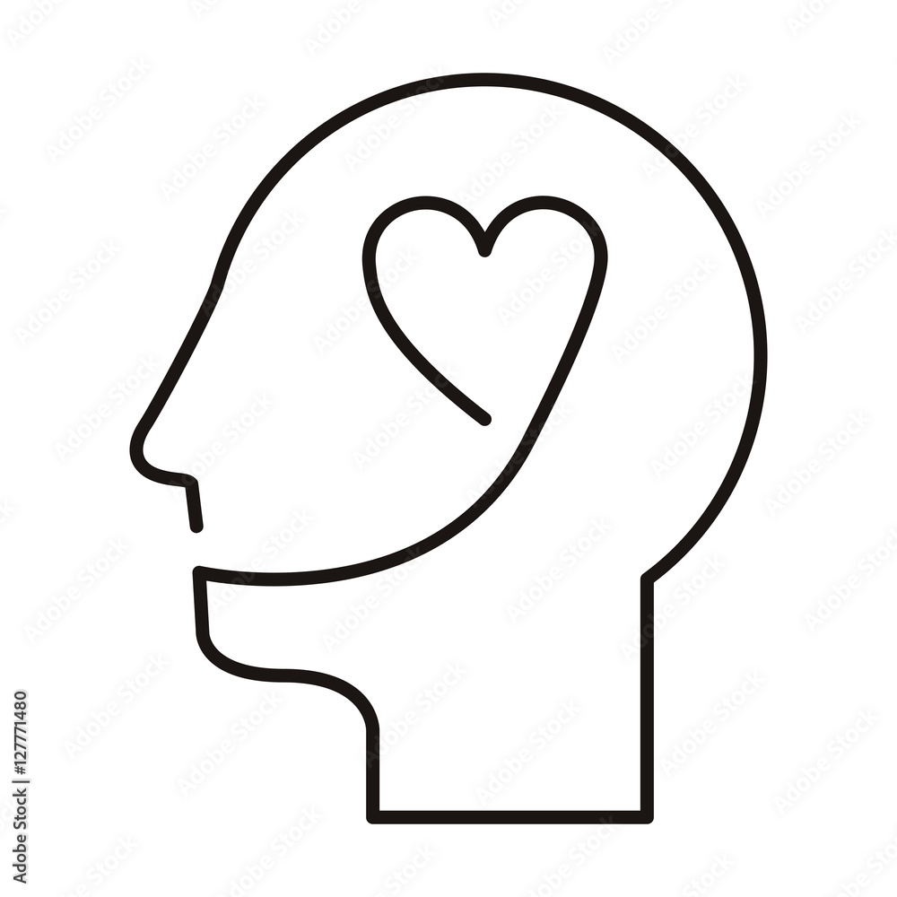 black silhouette head with heart vector illustration