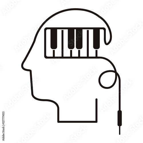 black silhouette head with piano keys vector illustration