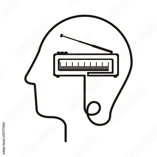 black silhouette head with tape recorder vector illustration