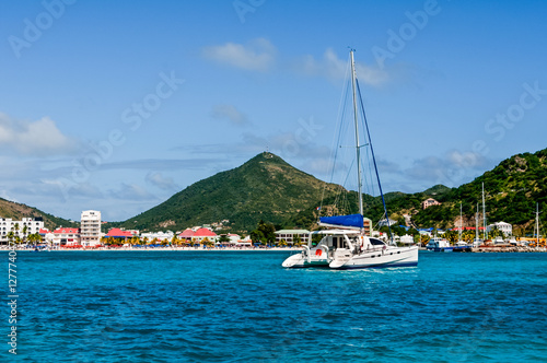 St. Maarten view with a catamaran