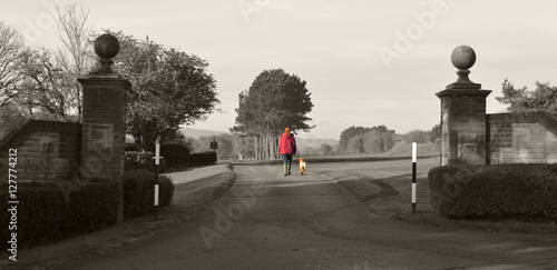 Girl Walking Dog Selective Colour Effect