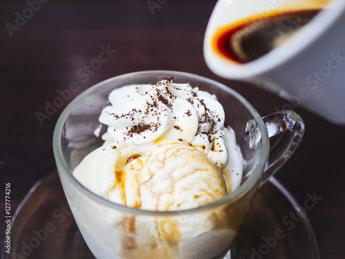 Affogato Coffee based dessert Vanilla ice cream scoop