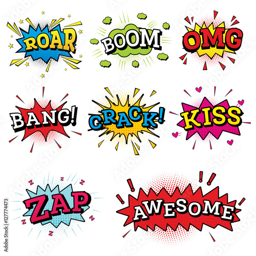 Set of Comic Text in Pop Art Style.