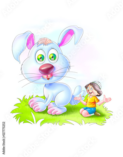 Boy near a big rabbit