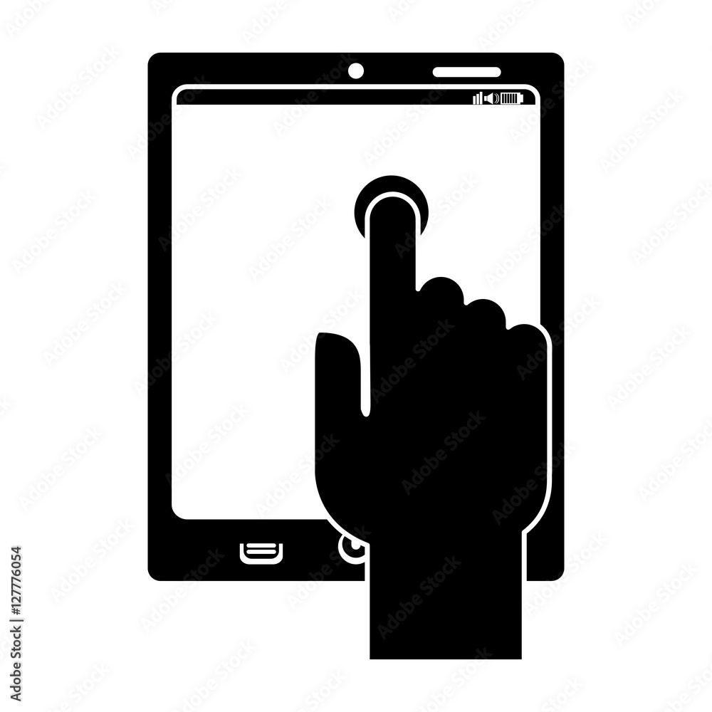 Hand touching tablet icon. Device gadget technology and electronic theme. Isolated design. Vector illustration Hand touching tablet icon. Device gadget technology and electronic theme. Isolated design. Vector illustration