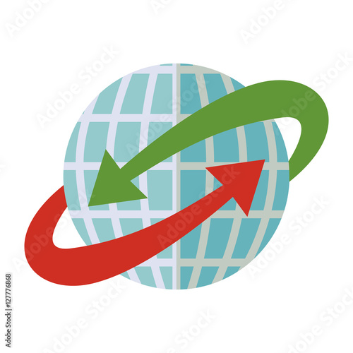 blue sphere world with red and green arrow around vector illustration