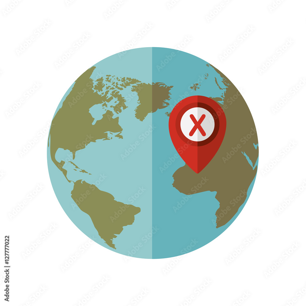 blue sphere world with map pointer x vector illustration blue sphere world with map pointer x vector illustration