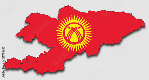 Map of Kyrgyzstan, Filled with the National Flag 