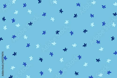 Hand drawn flowers pattern in blue tone