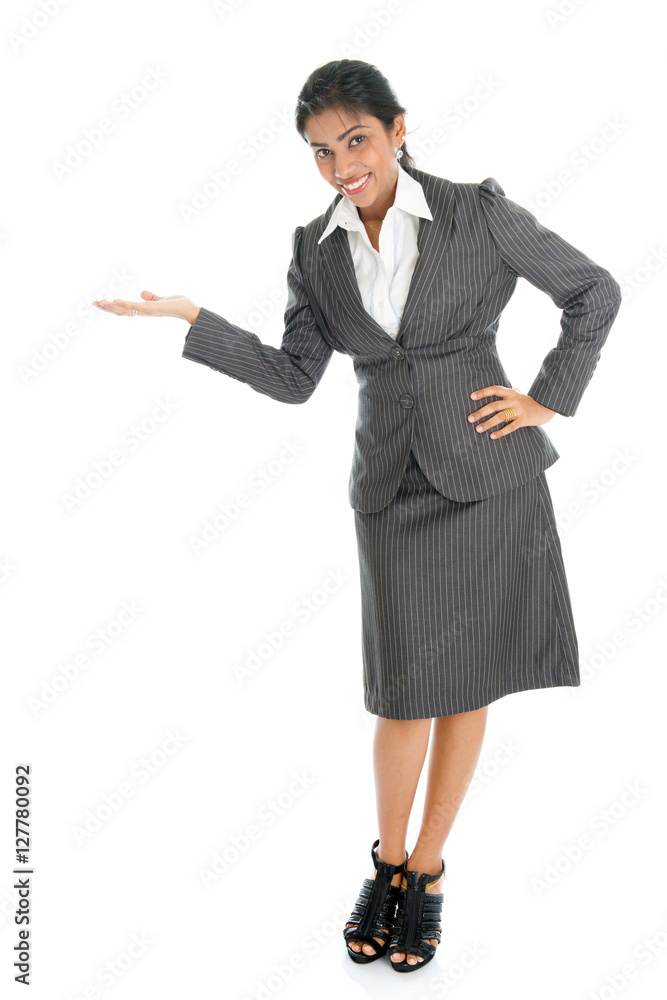 Indian business woman showing something Indian business woman showing something