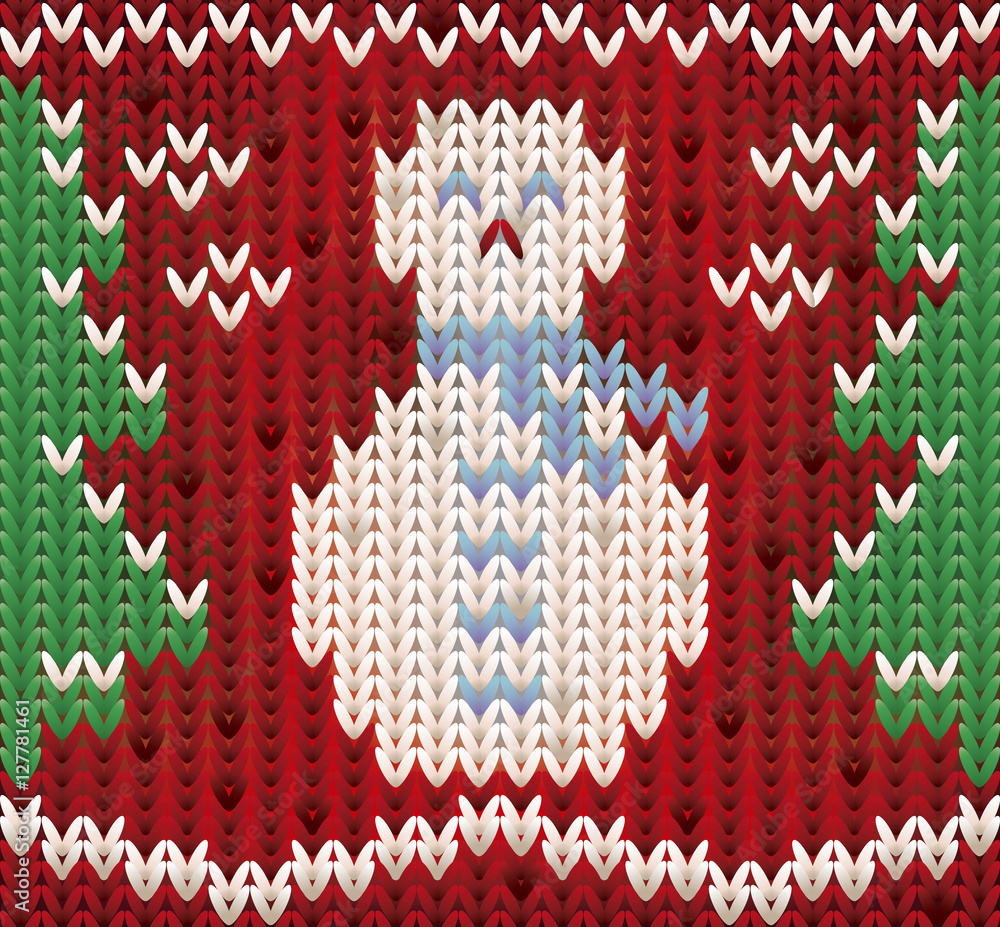 New year card, knitted xmas snowman, vector illustration