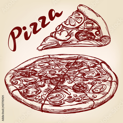Italian pizza set hand drawn vector llustration sketch
