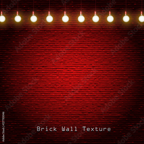 Mock up concrete brick wall with retro light bulbs. Vector illustration.