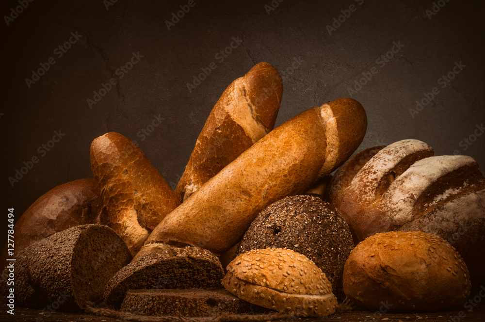 Fresh fragrant bread on the table. Food concept