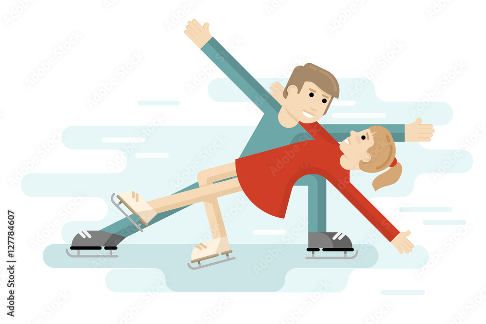 Pair figure on a skating rink. People in Flat style Pair figure on a skating rink. People in Flat style