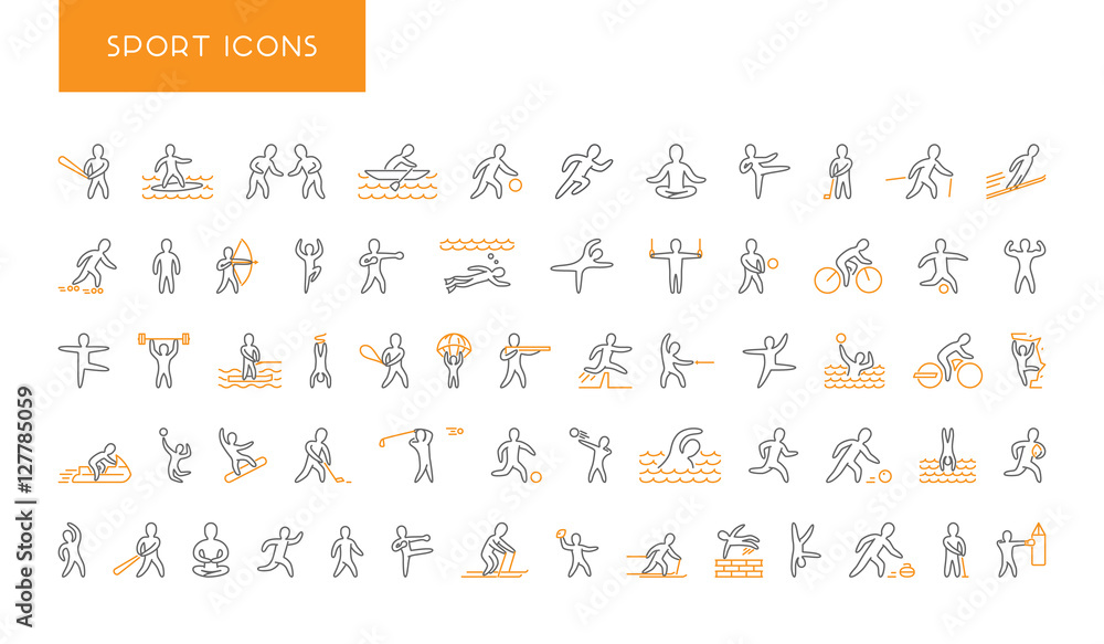 Line set of sports icons. Vector linear symbol of sportsmen