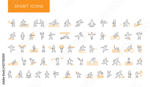 Line set of sports icons. Vector linear symbol of sportsmen