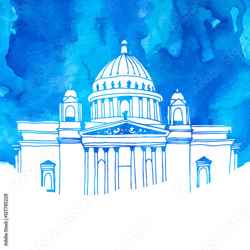 Saint Isaac's Cathedral in Saint Petersburg, Russia, hand drawn illustration