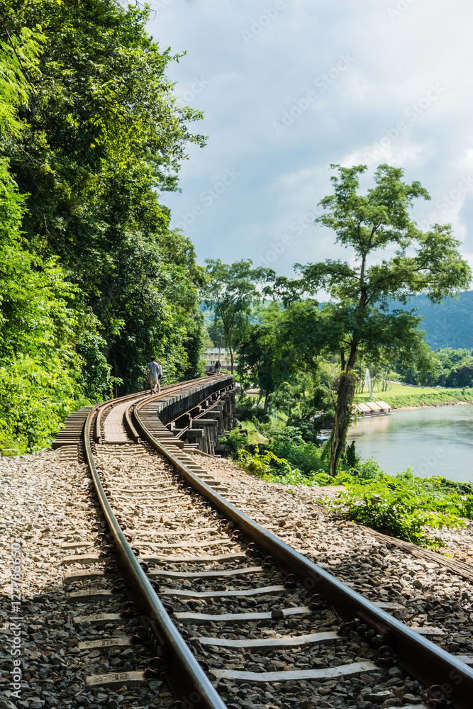 Fototapeta premium KANCHANABURI, TH - NOVEMBER 13: The River Kwai when seen from the train. Line Railway World War 2 The place was recorded in world history. November 13, 2016 in Kanchanaburi, TH