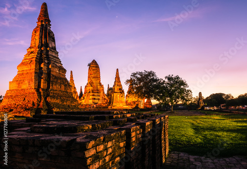 At twilight. Wat Chaiwatthanaram temple, Ayutthaya Historical Park, Thailand. Places of historical importance of the country Thai.