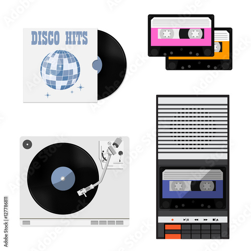 Vinyl recor and player, tape recorder