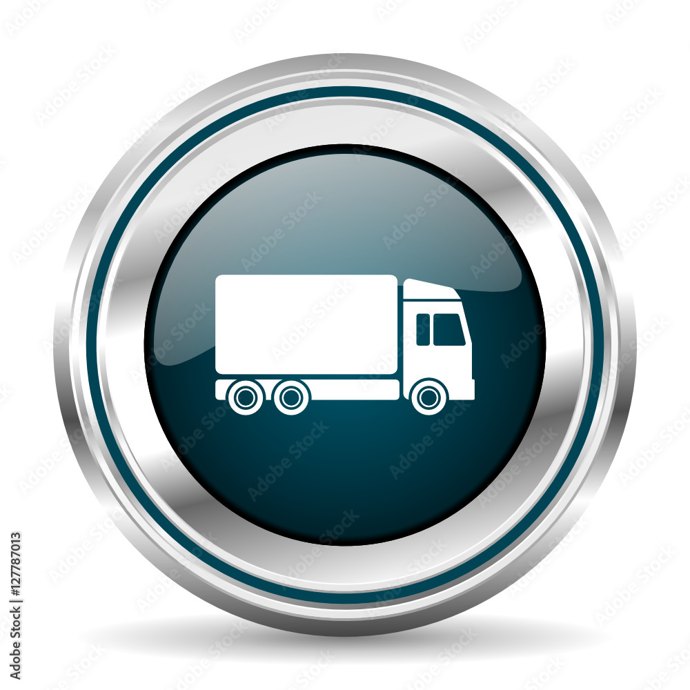 Truck vector icon. Chrome border round web button. Silver metallic pushbutton. Truck vector icon. Chrome border round web button. Silver metallic pushbutton.