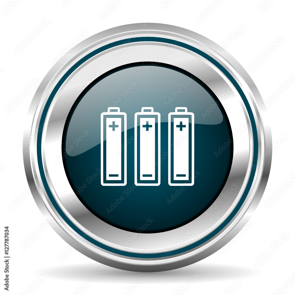Battery vector icon. Chrome border round web button. Silver metallic pushbutton. Battery vector icon. Chrome border round web button. Silver metallic pushbutton.