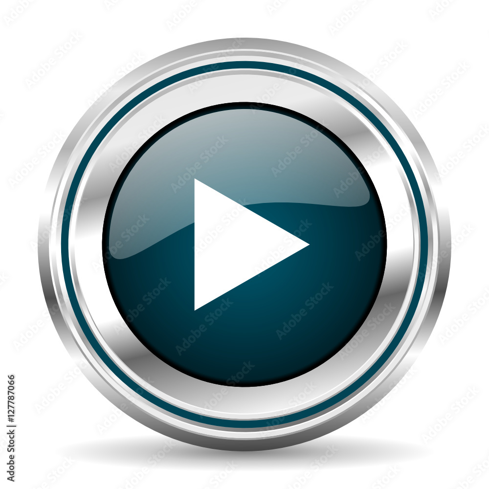 Play vector icon. Chrome border round web button. Silver metallic pushbutton. Play vector icon. Chrome border round web button. Silver metallic pushbutton.