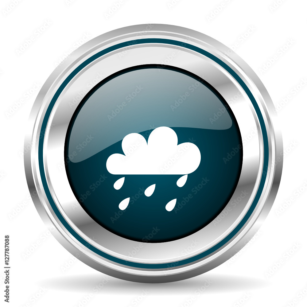 Rain vector icon. Chrome border round web button. Silver metallic pushbutton. Rain vector icon. Chrome border round web button. Silver metallic pushbutton.