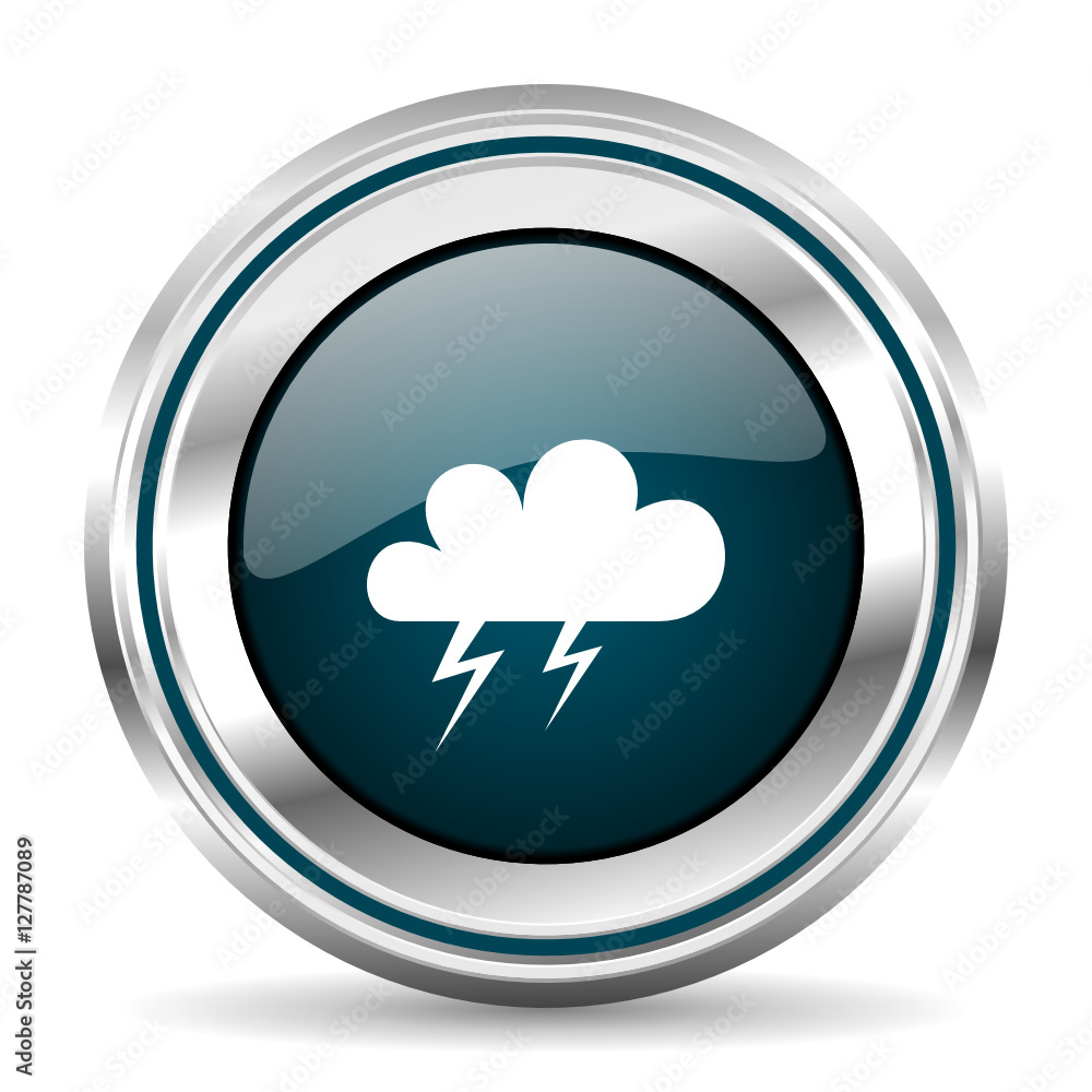 Storm vector icon. Chrome border round web button. Silver metallic pushbutton. Storm vector icon. Chrome border round web button. Silver metallic pushbutton.