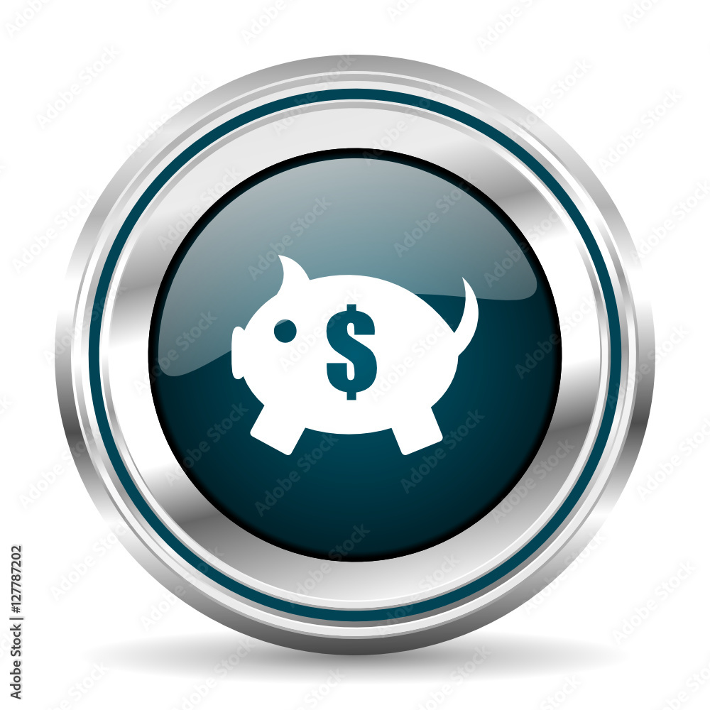Piggy bank vector icon. Chrome border round web button. Silver metallic pushbutton. Piggy bank vector icon. Chrome border round web button. Silver metallic pushbutton.