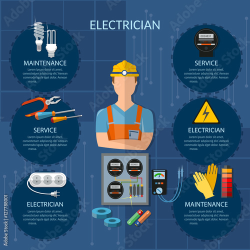 Professional electrician infographics electricity tools