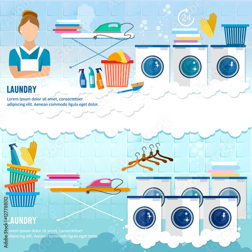 Laundry service banner dry cleaning clothes banner photo