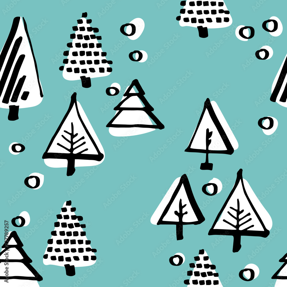 Scandinavian seamless pattern of Christmas tree vector hand-drawing graphics. Scandinavian seamless pattern of Christmas tree vector hand-drawing graphics.