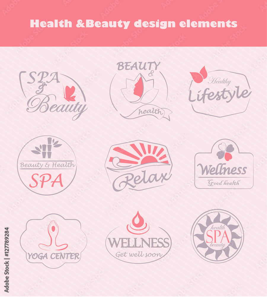 Set of flat labels for beauty.