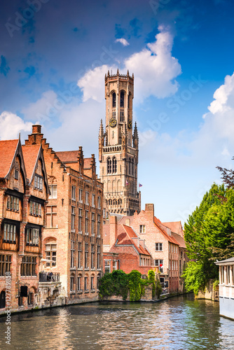 Bruges, Flanders, Belgium - Water canal with flemish houses. photo