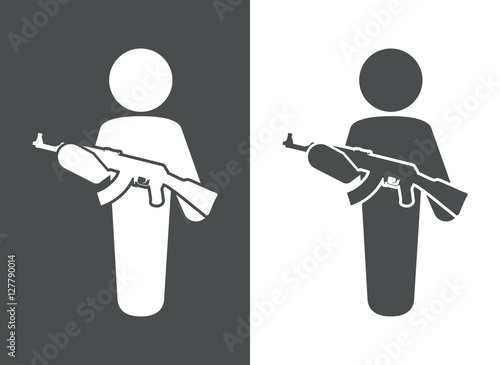 Icono plano hombre con AK47 gris y blanco