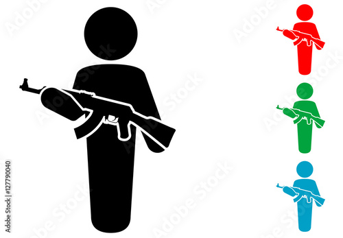 Icono plano hombre con AK47 varios colores