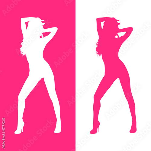 Icono plano silueta mujer sexy rosa y blanco