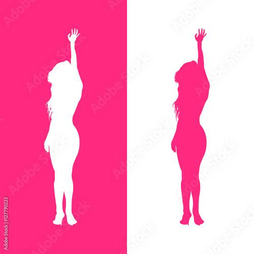 Icono plano silueta mujer sexy rosa y blanco